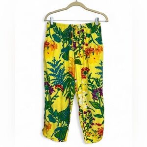 Vintage Jams World Yellow Floral Tropicql Flowy Drawstring Capri Pants
